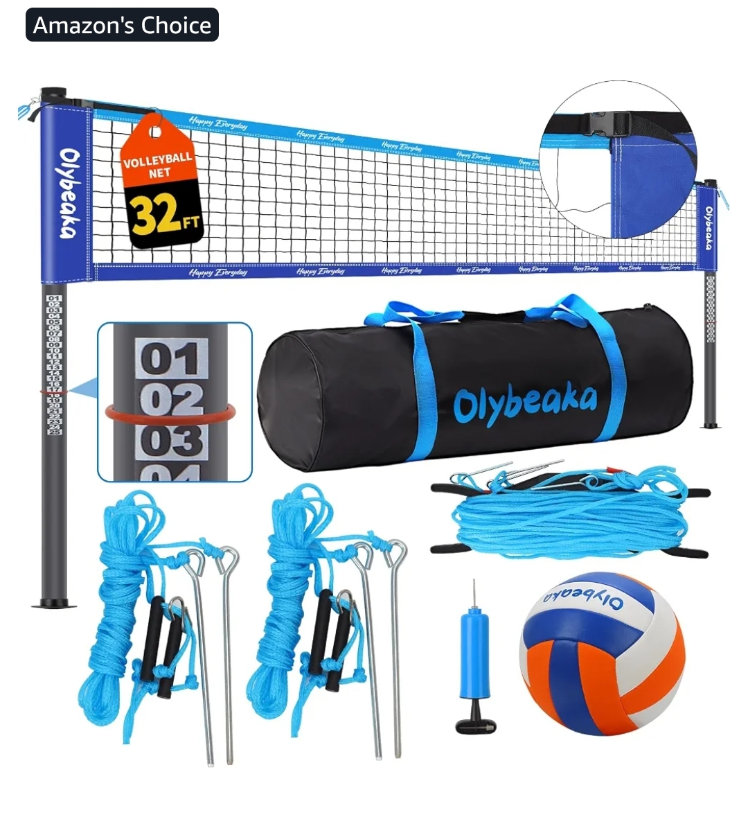 32FT Portable Outdoor Volleyball Net Set for Backyard, Beach