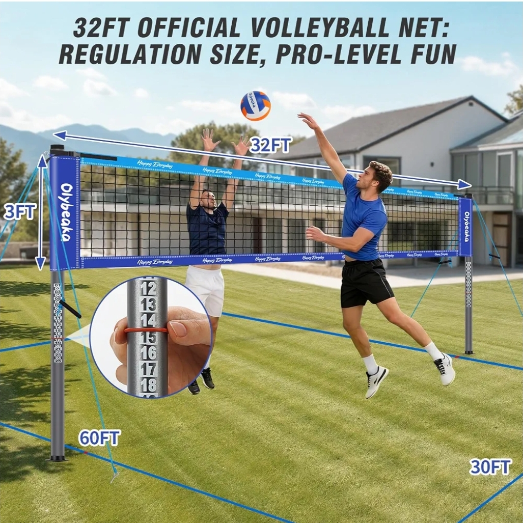 32FT Portable Outdoor Volleyball Net Set for Backyard, Beach - Image 4