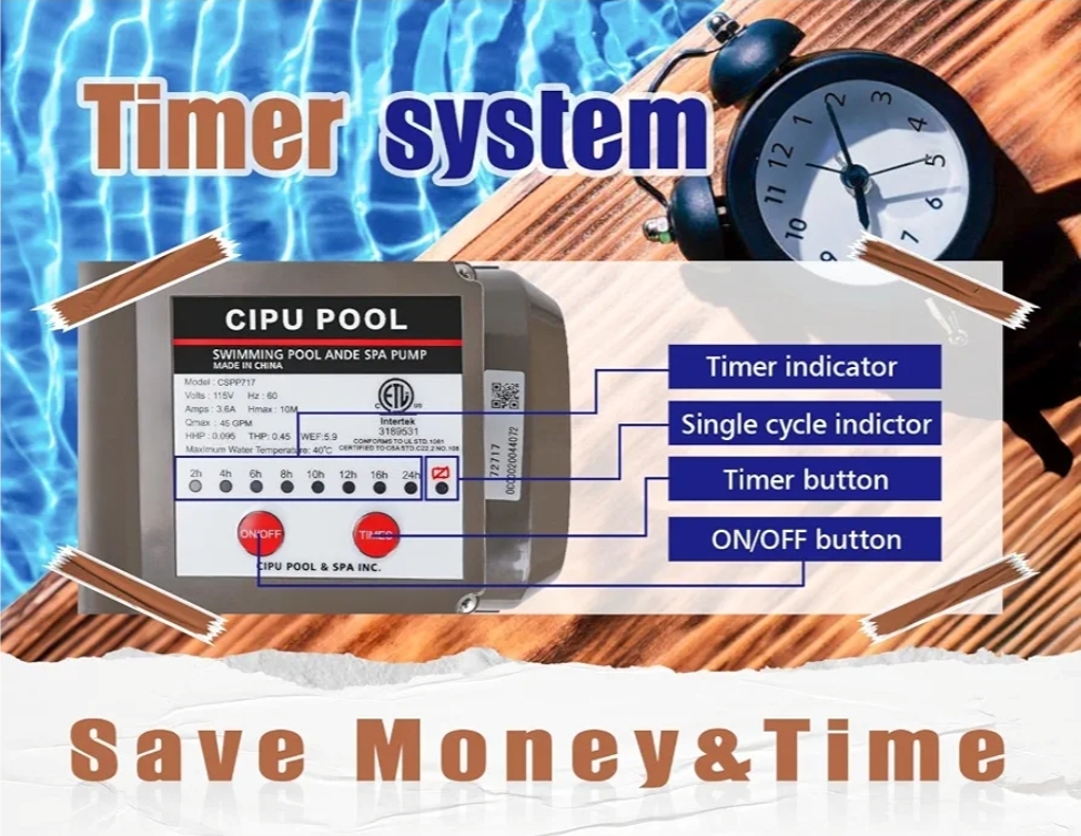 Pool Pump with Timer 2700GPH 115V Powerful Self Priming Above Ground Swimming Pool Pump 0.35HP - Image 6