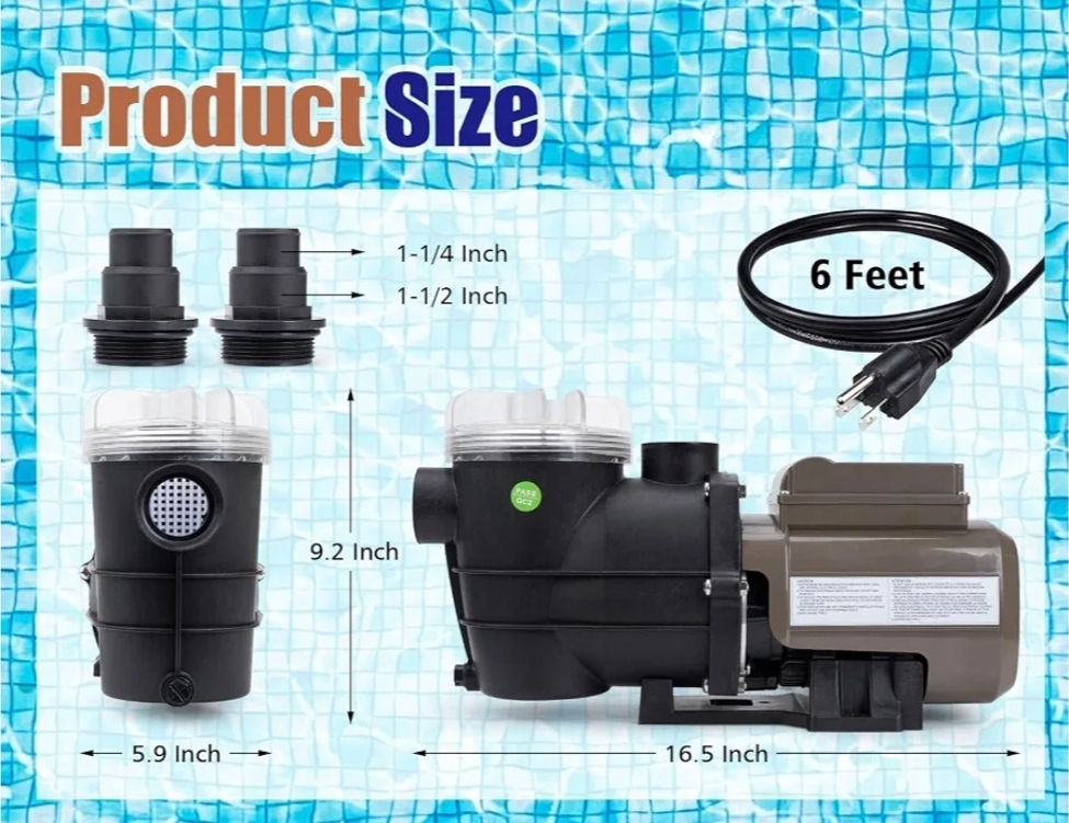 Pool Pump with Timer 2700GPH 115V Powerful Self Priming Above Ground Swimming Pool Pump 0.35HP - Image 8