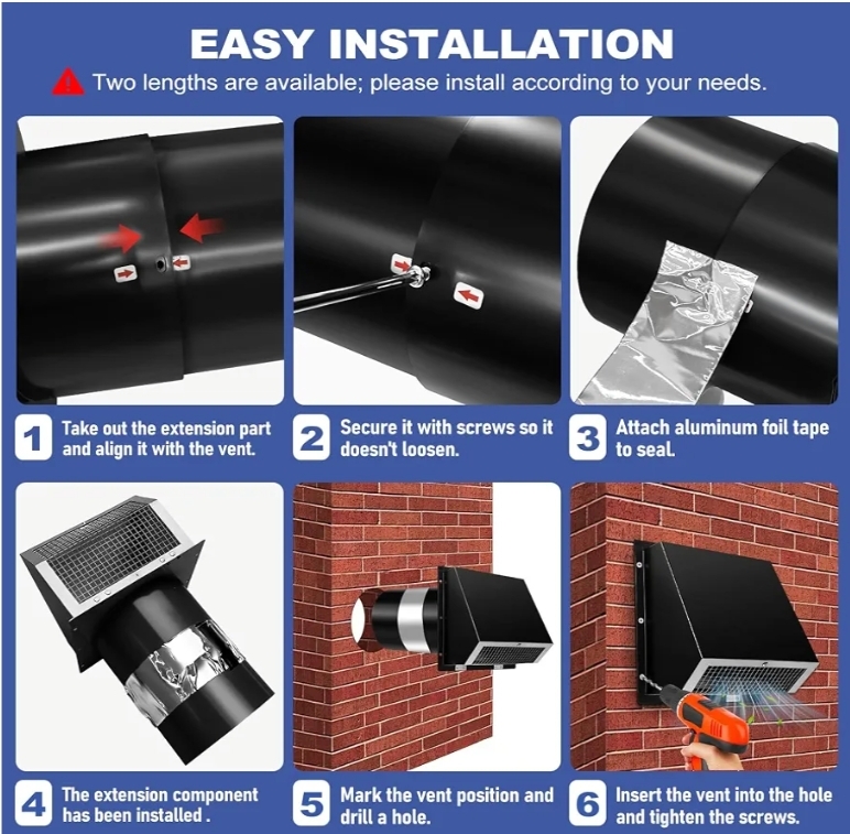 6 Inch Hooded Wall Vent with Screen and Damper, Wall Exhaust Vent Cover - Image 8