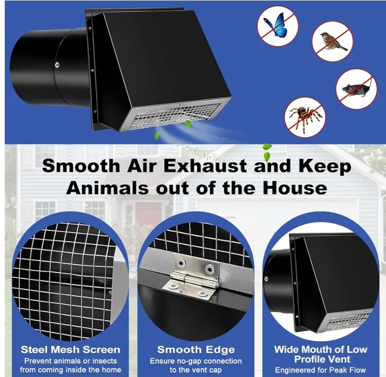 6 Inch Hooded Wall Vent with Screen and Damper, Wall Exhaust Vent Cover - Image 9