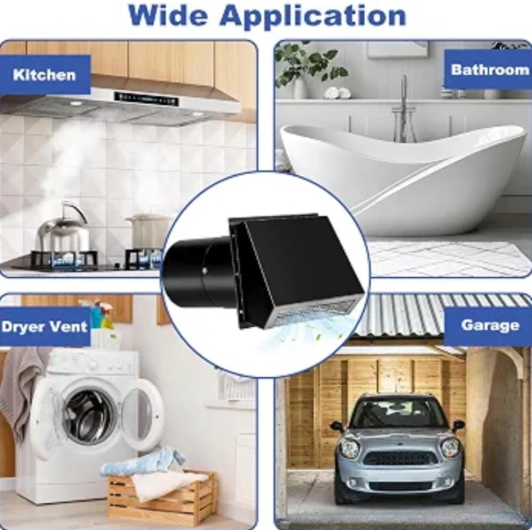 6 Inch Hooded Wall Vent with Screen and Damper, Wall Exhaust Vent Cover - Image 11