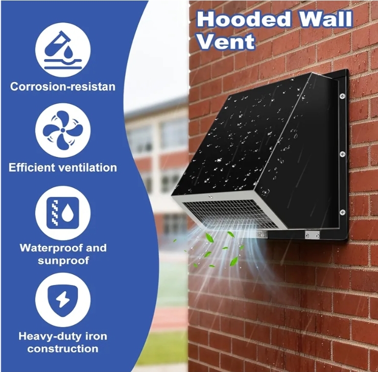 6 Inch Hooded Wall Vent with Screen and Damper, Wall Exhaust Vent Cover - Image 13