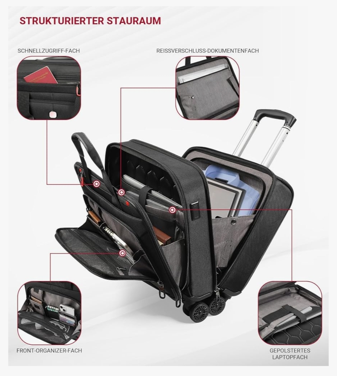 Rigid Frame Rolling Laptop Bag on Wheels, Rolling Briefcase with USB & Type-C Charging Port, Water Resistant Rolling Computer Bag for 17.3 Inch Laptop, Work Travel and Business - Image 5