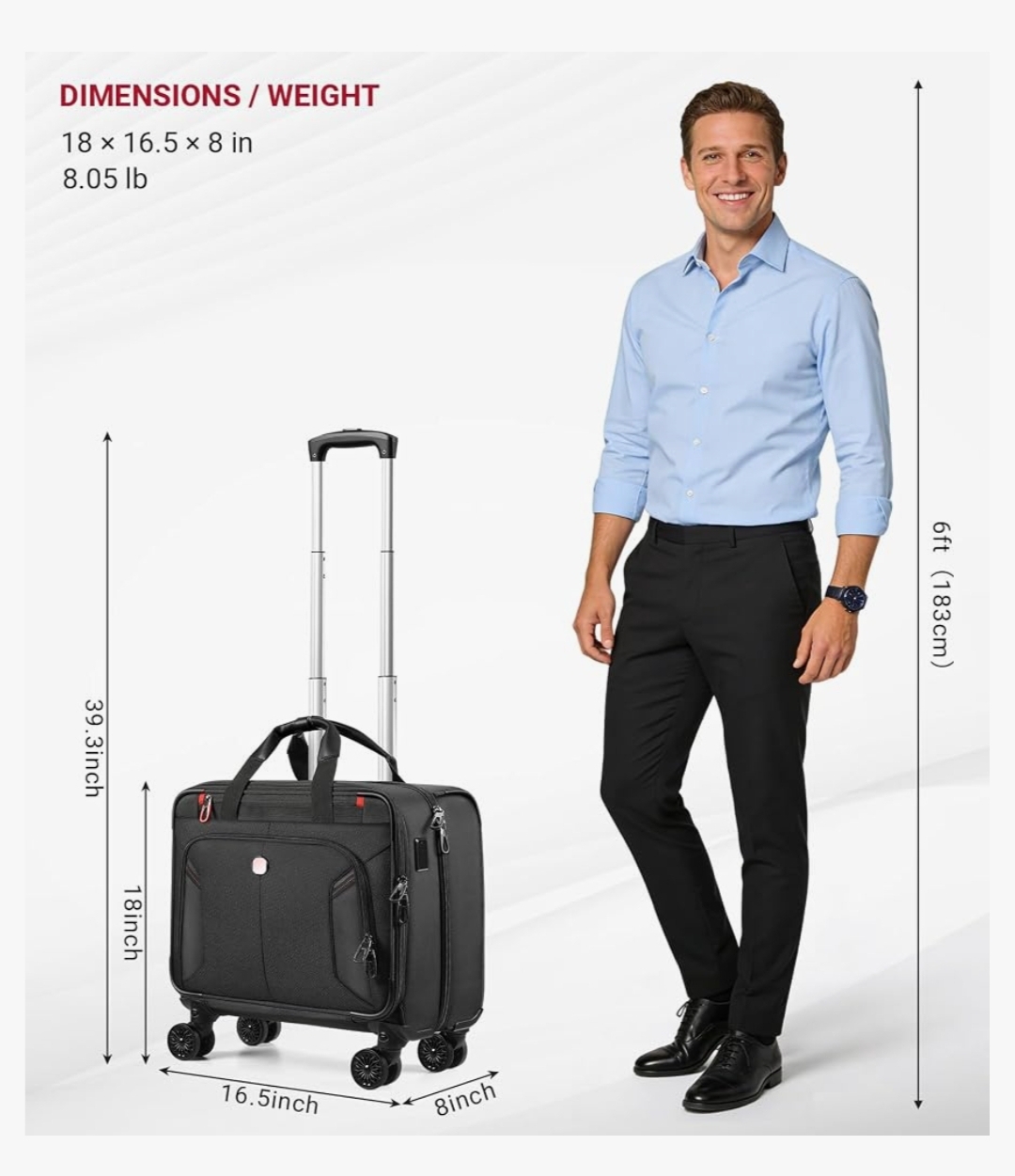 Rigid Frame Rolling Laptop Bag on Wheels, Rolling Briefcase with USB & Type-C Charging Port, Water Resistant Rolling Computer Bag for 17.3 Inch Laptop, Work Travel and Business - Image 8