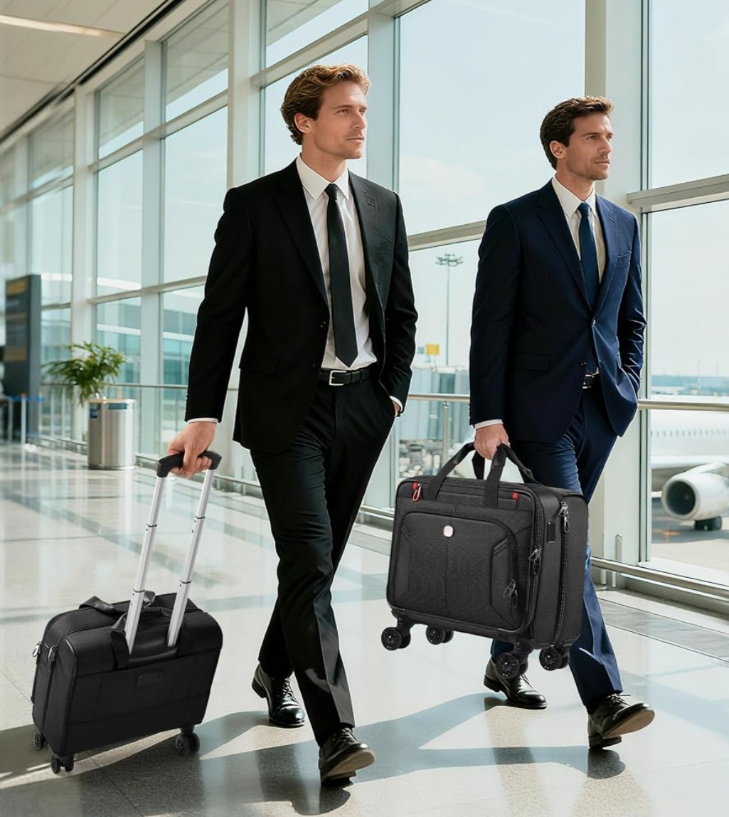Rigid Frame Rolling Laptop Bag on Wheels, Rolling Briefcase with USB & Type-C Charging Port, Water Resistant Rolling Computer Bag for 17.3 Inch Laptop, Work Travel and Business - Image 9