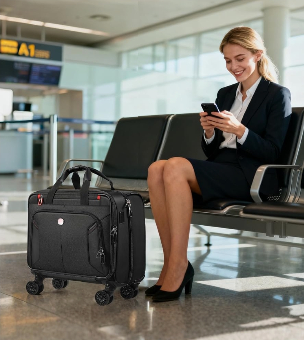 Rigid Frame Rolling Laptop Bag on Wheels, Rolling Briefcase with USB & Type-C Charging Port, Water Resistant Rolling Computer Bag for 17.3 Inch Laptop, Work Travel and Business - Image 10