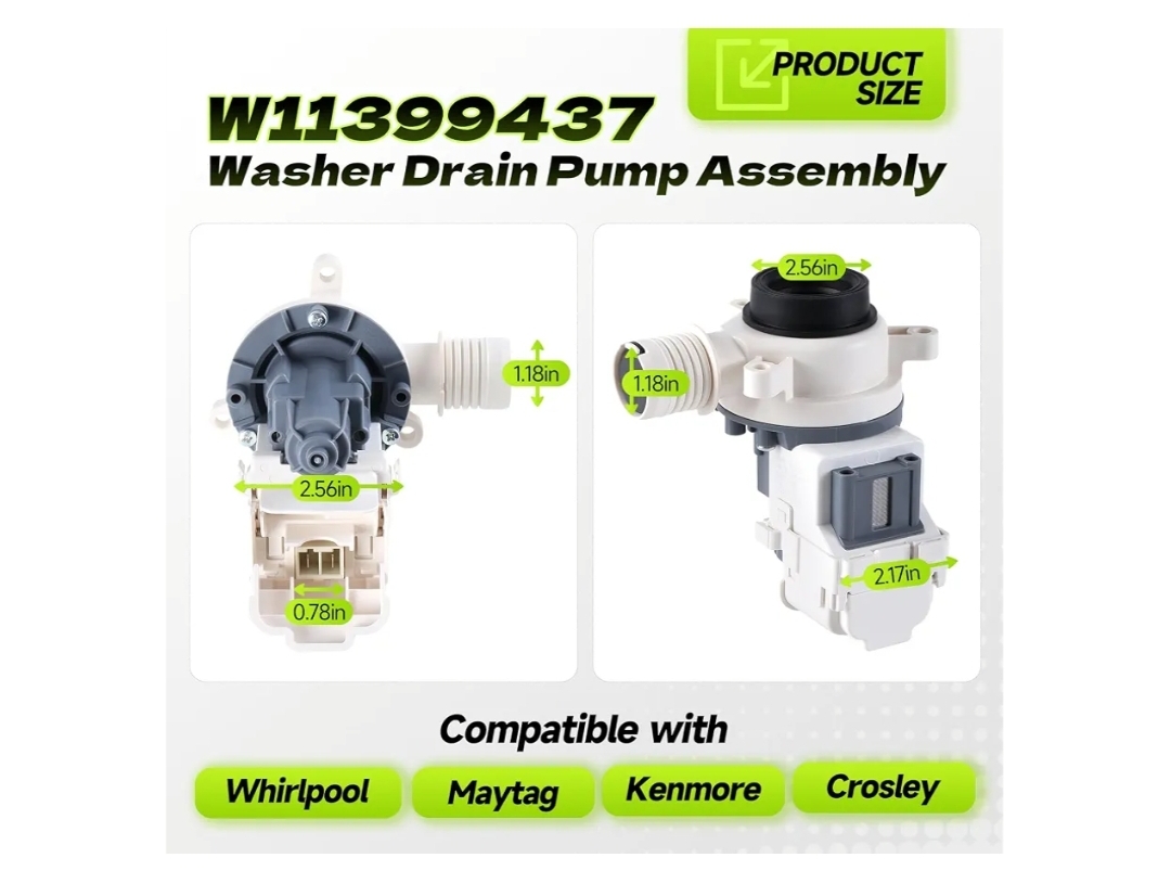 W11399437 W11259498 Washer Drain Pump Assembly Compatible with Whirlpool Maytag Kenmore Crosley - Image 5