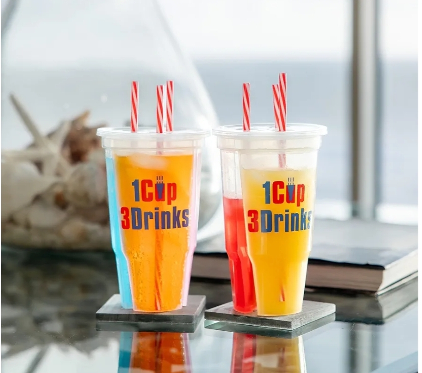 3-Compartment Reusable Souvenir Drinking Cup with 3 Straws for Hot and Cold drinks - Image 11