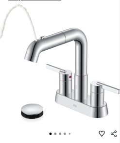 Chrome Centerset Bathroom Faucet with Pull Down Sprayer 3 Hole 4 Inch