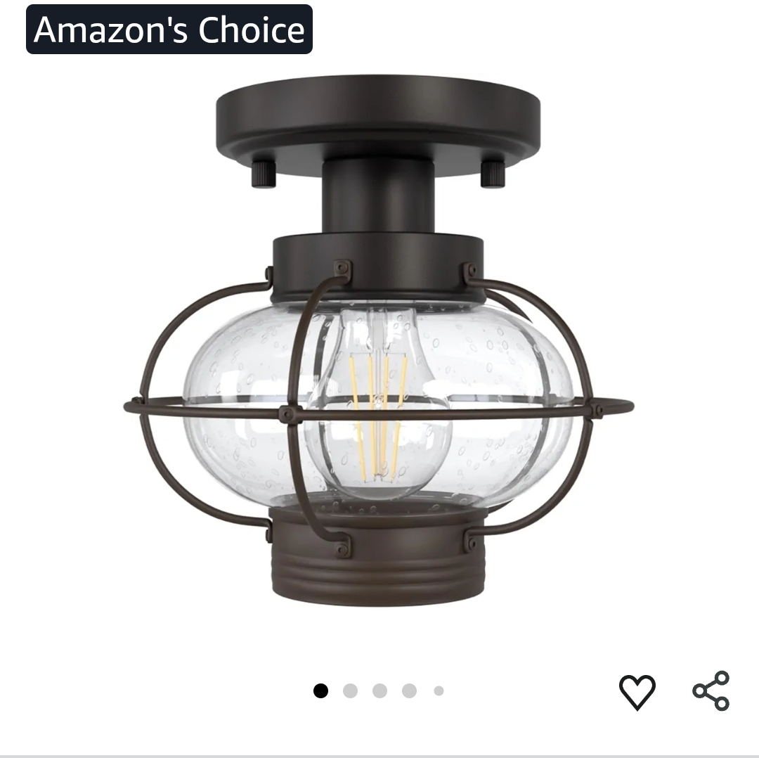 Porch Ceiling Light, Farmhouse Industrial Flush Mount, Glass Globe