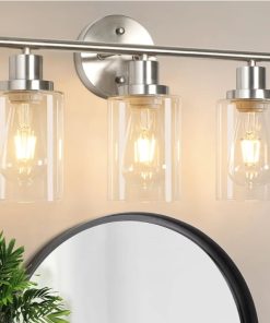 3 Light Vanity Lights, Brushed Nickel Wall Sconce Light with Clear Glass