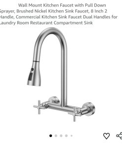 Wall Mount Kitchen Faucet with Pull Down Sprayer, Brushed Nickel