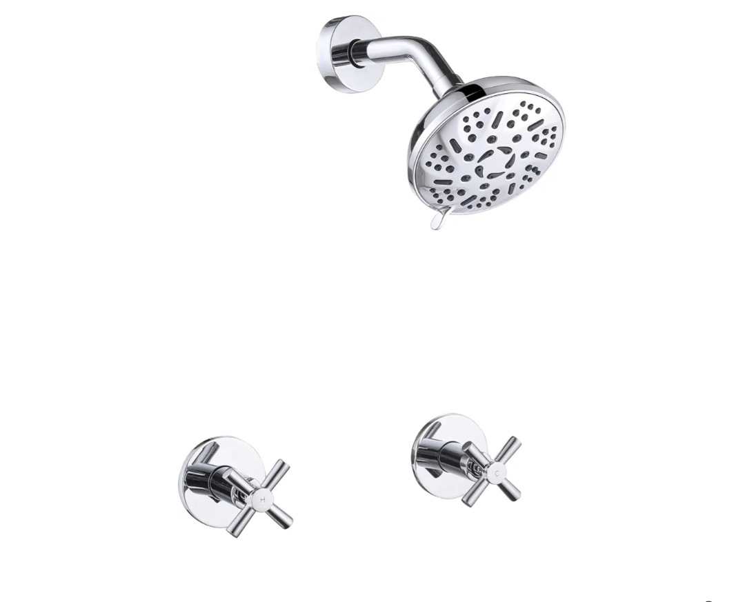 2 Handles Shower Faucet Set with Rough-in Valve, Wall Mount, Chrome