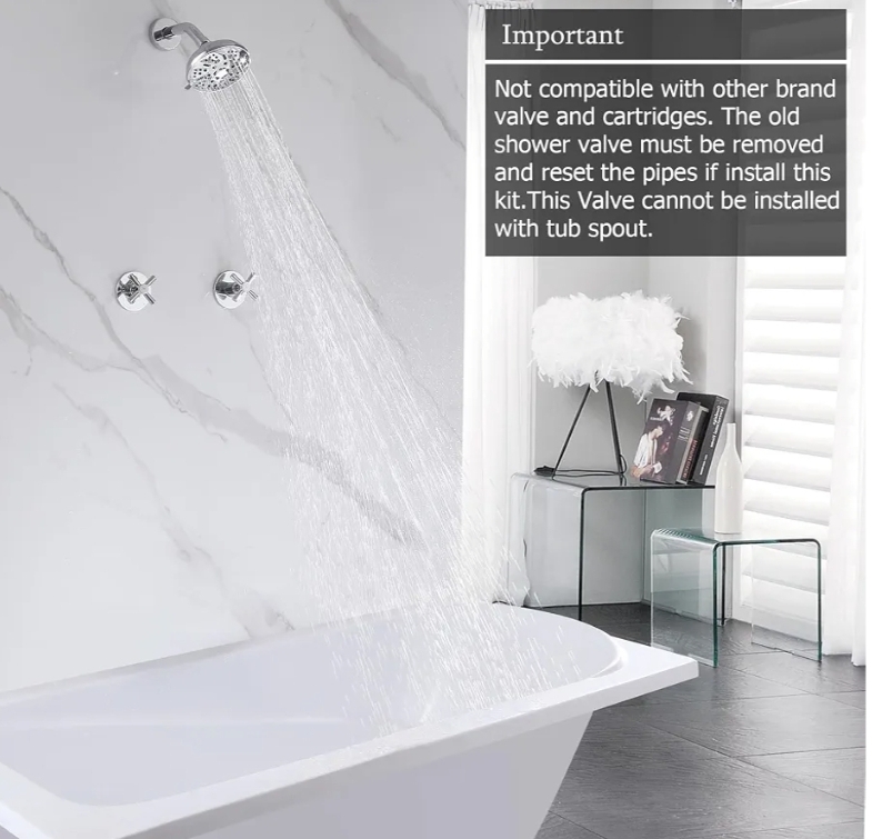 2 Handles Shower Faucet Set with Rough-in Valve, Wall Mount, Chrome - Image 7