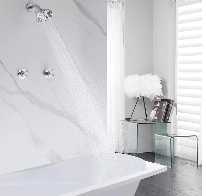 2 Handles Shower Faucet Set with Rough-in Valve, Wall Mount, Chrome - Image 9