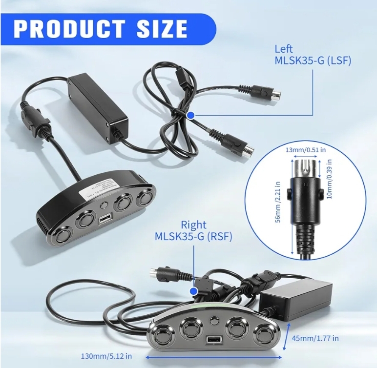 2pk MLSK35-G 5 Button 5 Pin Power Recliner Switch, Left & Right Controller w/USB, Reset Button, Splitter Cable - Image 7