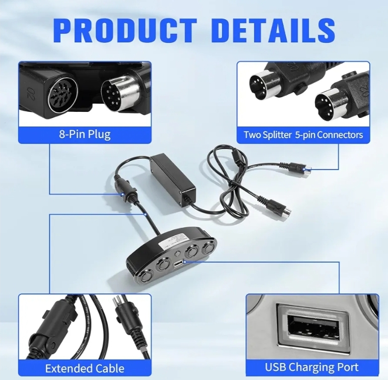 2pk MLSK35-G 5 Button 5 Pin Power Recliner Switch, Left & Right Controller w/USB, Reset Button, Splitter Cable - Image 8