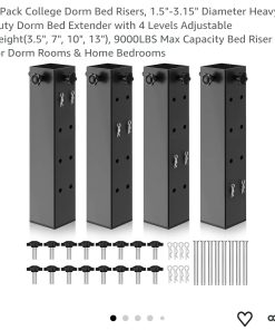 4 Pack College Dorm Bed Risers, 1.5"-3.15" Diameter Heavy Duty Dorm Bed Extender with 4 Levels