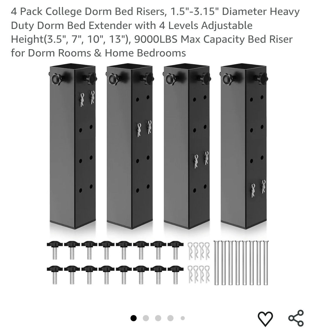 4 Pack College Dorm Bed Risers, 1.5"-3.15" Diameter Heavy Duty Dorm Bed Extender with 4 Levels