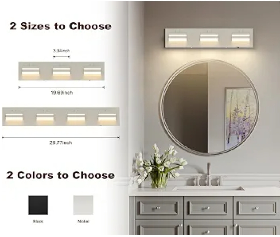 Brushed Nickel Vanity Lights for Bathroom Light Fixtures (3-Light, 19.69-Inch) - Image 10