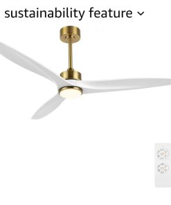 WINGBO 60 Inch DC Ceiling Fan with Lights, 3 Reversible Carved Wood Blades