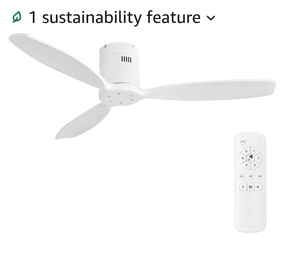 52'' Low Profile Ceiling Fan Remote Control without Lights, Wood Flush Mount White Ceiling Fan