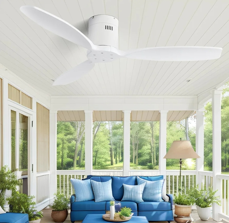52'' Low Profile Ceiling Fan Remote Control without Lights, Wood Flush Mount White Ceiling Fan - Image 10