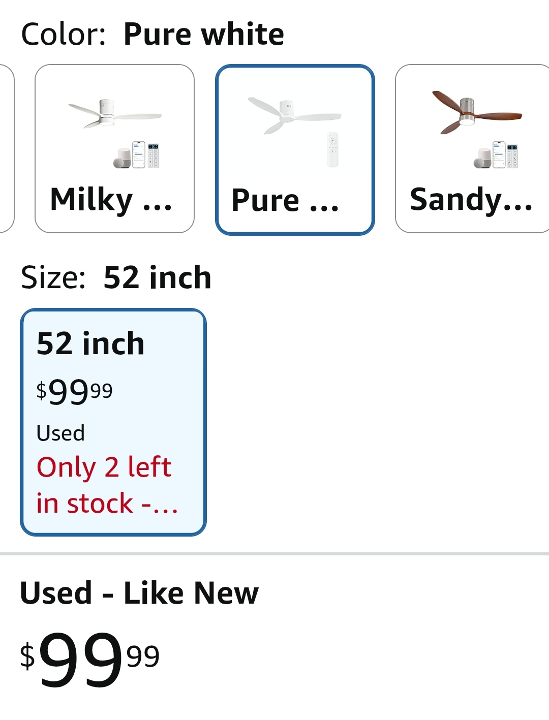 52'' Low Profile Ceiling Fan Remote Control without Lights, Wood Flush Mount White Ceiling Fan - Image 3