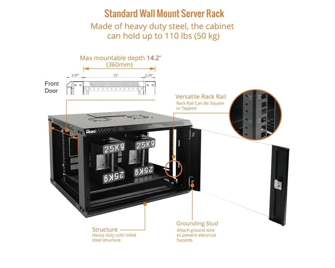 6U Wall Mount Server Cabinet IT Network Rack Enclosure Lockable Door and Side Panels Black - Image 6