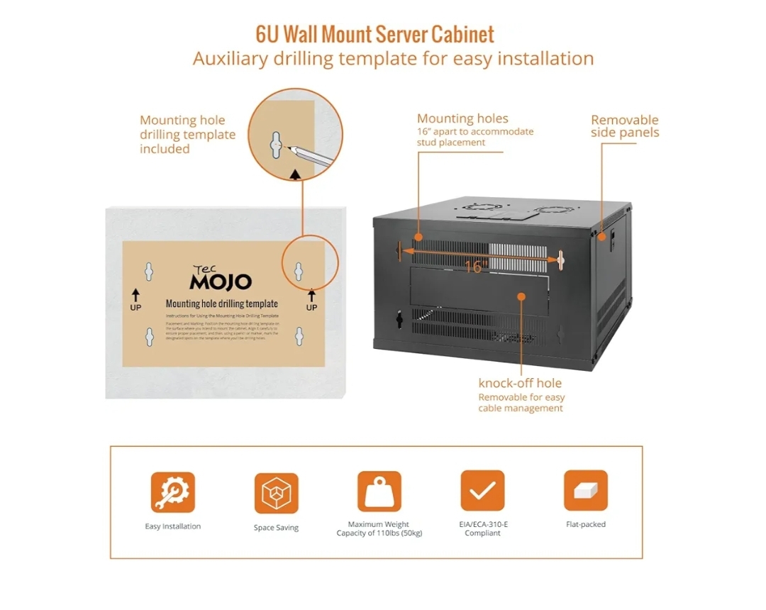 6U Wall Mount Server Cabinet IT Network Rack Enclosure Lockable Door and Side Panels Black - Image 7
