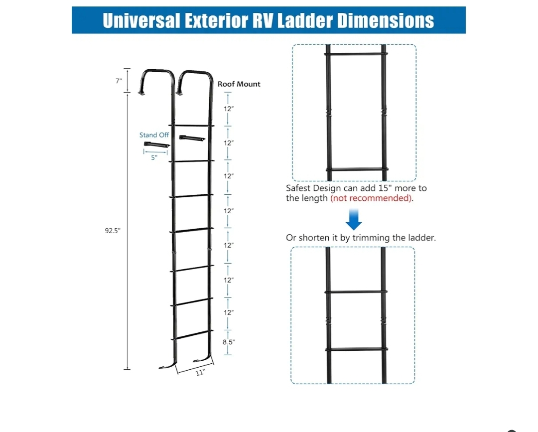 Universal Exterior RV Ladder, 7.6FT-8.4FT Aluminum Travel Trailer Ladder, 250lbs Capacity, Black - Image 5