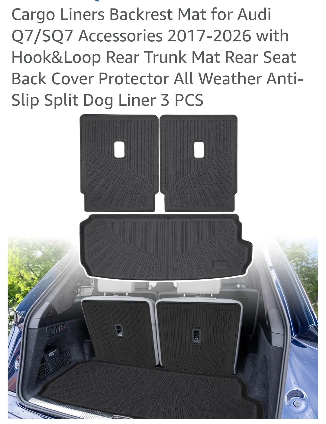 3pk Cargo Liners Backrest Mat for Audi Q7/SQ7 Accessories 2017-2026 - Image 10