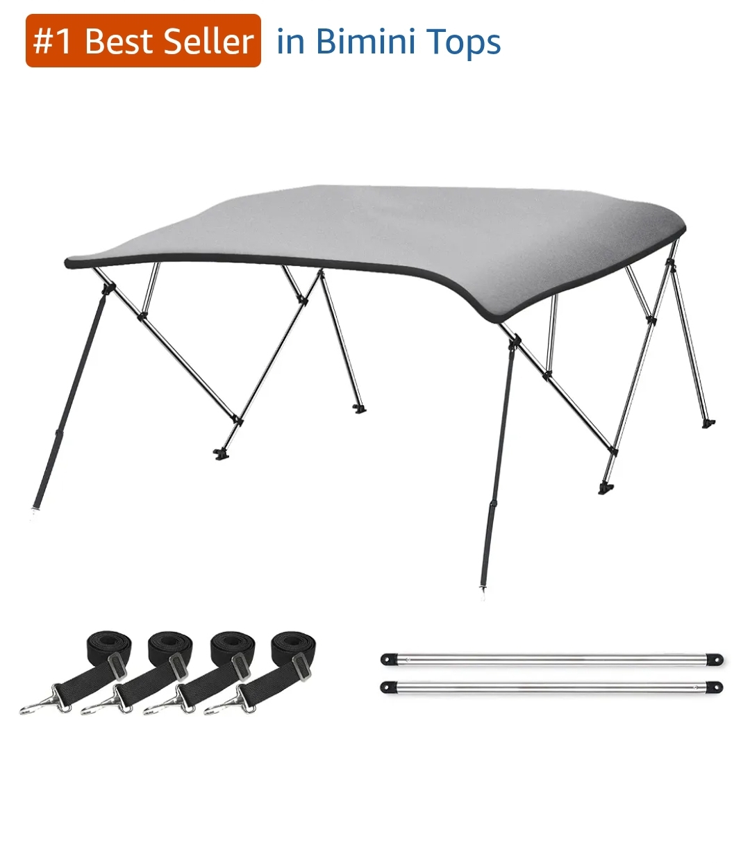 Naviskin 3 Bow & 4 Bow Bimini Top for Boats, 3 Bow 6'L x 46" H x 54"-60" W, Light Gray