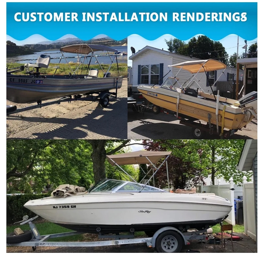 Naviskin 3 Bow & 4 Bow Bimini Top for Boats, 3 Bow 6'L x 46" H x 54"-60" W, Light Gray - Image 6