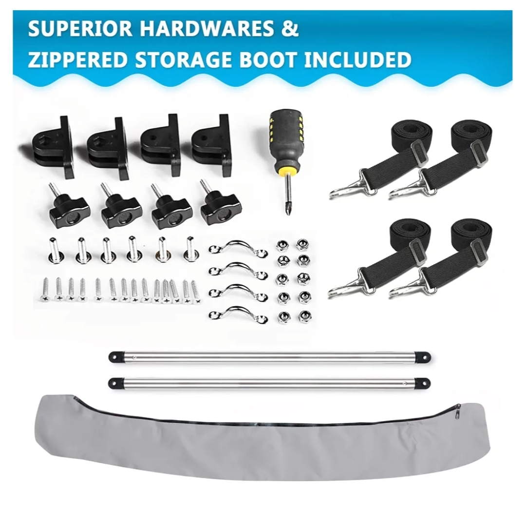 Naviskin 3 Bow & 4 Bow Bimini Top for Boats, 3 Bow 6'L x 46" H x 54"-60" W, Light Gray - Image 8