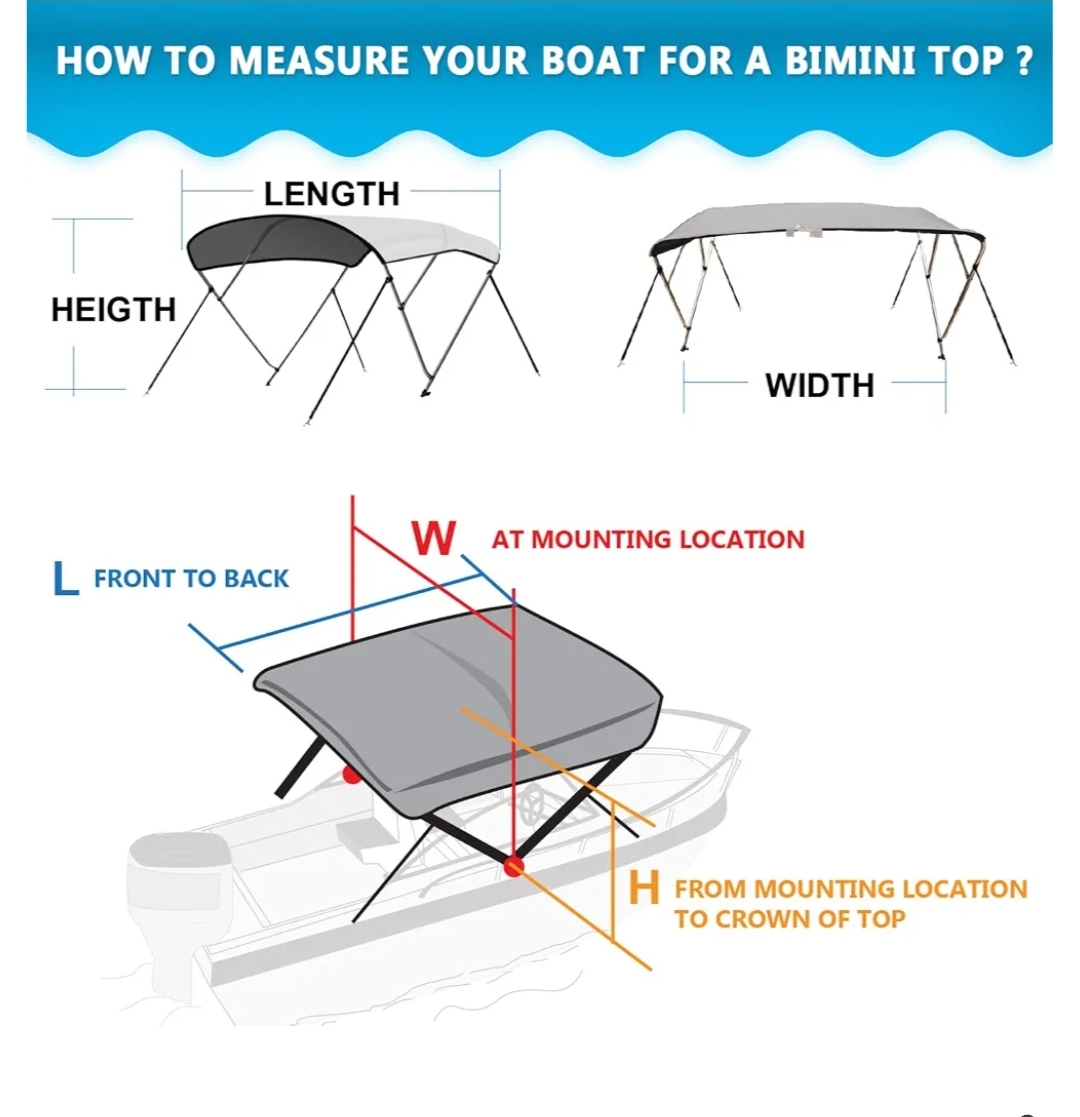 Naviskin 3 Bow & 4 Bow Bimini Top for Boats, 3 Bow 6'L x 46" H x 54"-60" W, Light Gray - Image 10