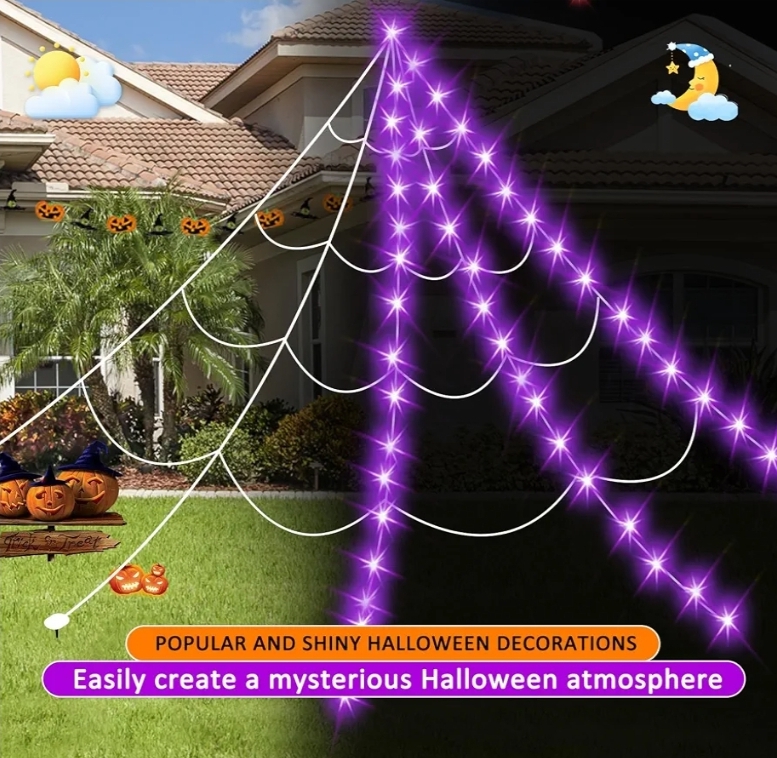 Halloween Decorations Outdoor, Spider Web Lights 250 LED Lighted Spider Web 16.4Ft Giant Halloween Decorations - Image 9