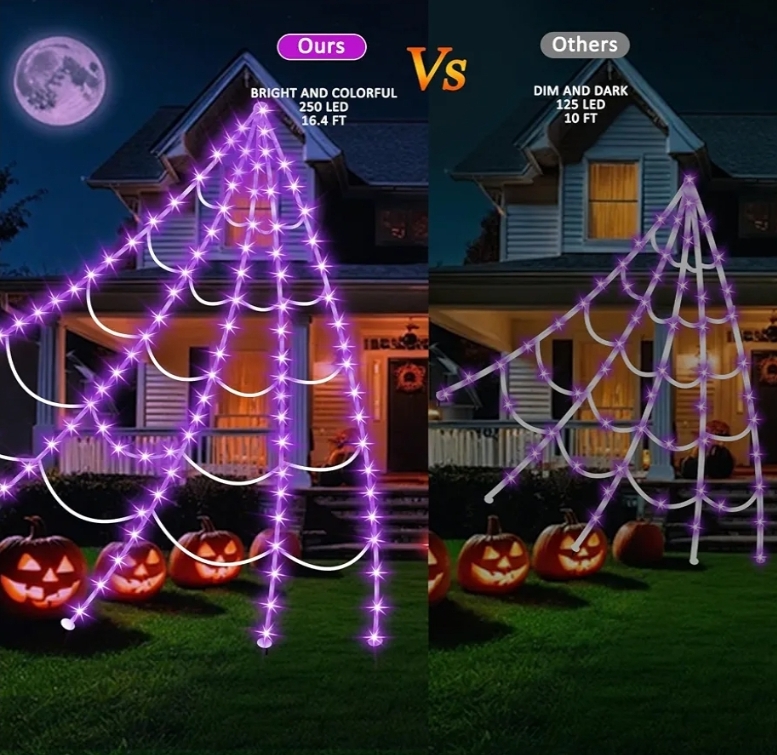 Halloween Decorations Outdoor, Spider Web Lights 250 LED Lighted Spider Web 16.4Ft Giant Halloween Decorations - Image 10