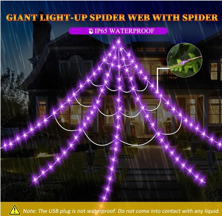 Halloween Decorations Outdoor, Spider Web Lights 250 LED Lighted Spider Web 16.4Ft Giant Halloween Decorations - Image 11