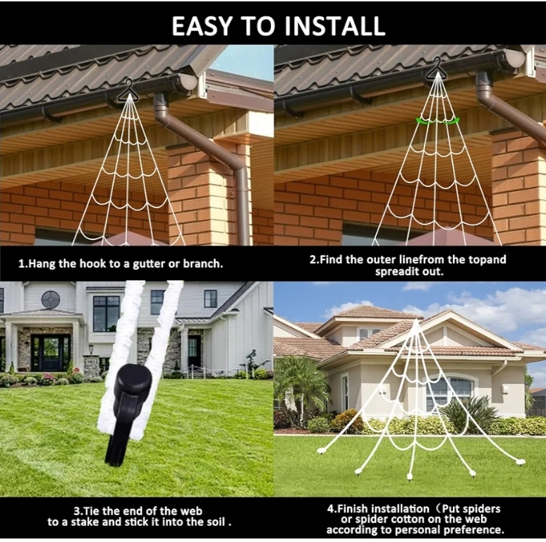 Halloween Decorations Outdoor, Spider Web Lights 250 LED Lighted Spider Web 16.4Ft Giant Halloween Decorations - Image 12