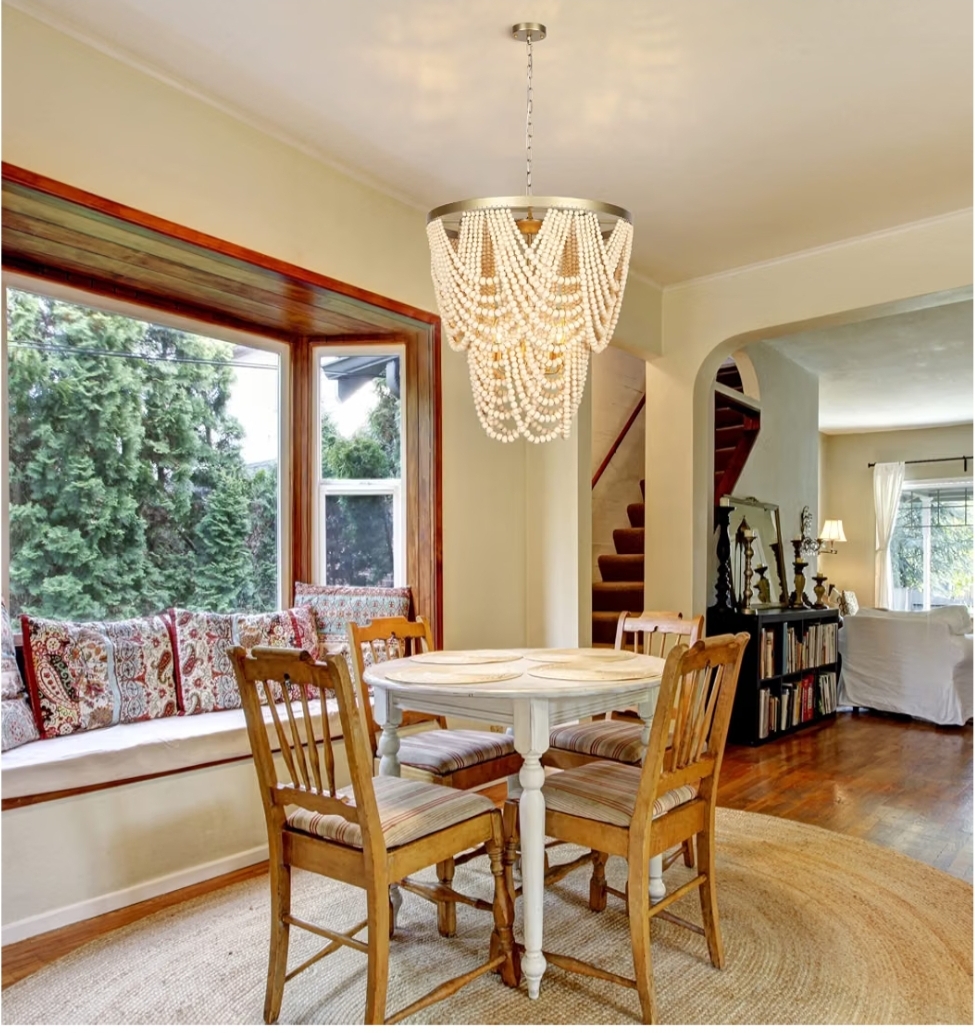 6-Light Bohemia Wood Beaded Chandelier for Dining Room, Coastal Pendant - Image 9