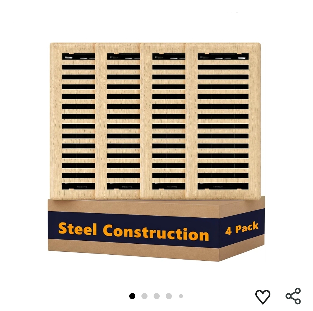4 Pack 4" x 10" Floor Register 1.5 mm Oak Grain Air Vent Covers Heavy Duty Steel Walkable Floor Vent