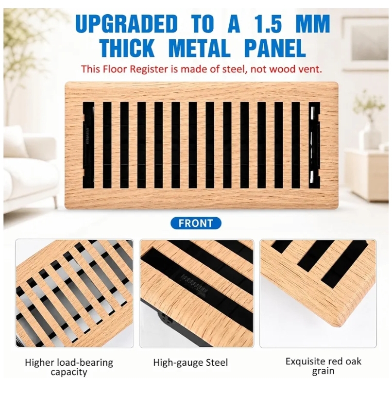4 Pack 4" x 10" Floor Register 1.5 mm Oak Grain Air Vent Covers Heavy Duty Steel Walkable Floor Vent - Image 5