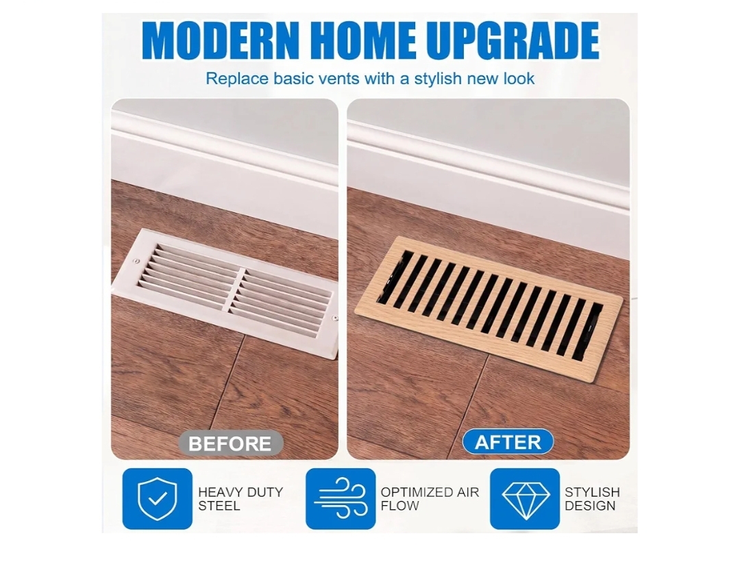 4 Pack 4" x 10" Floor Register 1.5 mm Oak Grain Air Vent Covers Heavy Duty Steel Walkable Floor Vent - Image 8