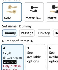 Alternative view of 4 Pack Brushed Gold Dummy Interior Door Handle