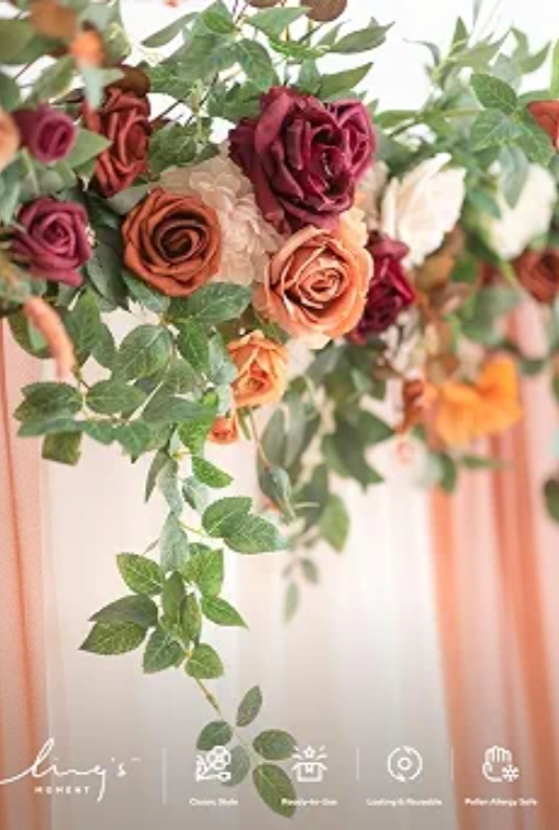 Ling's Moment 6.5FT Wedding Arch Flower Garland, Fall Orange - Image 6