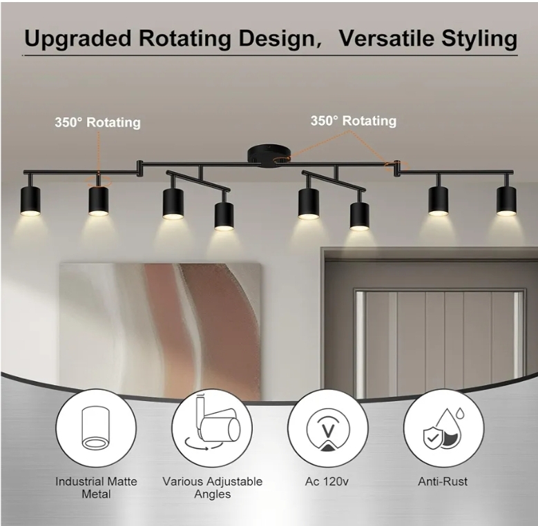 8 Light Track Lighting Fixtures Ceiling, Matte Black Kichen Track Lighting Fixtures - Image 5