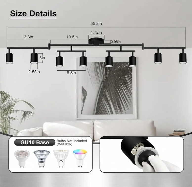 8 Light Track Lighting Fixtures Ceiling, Matte Black Kichen Track Lighting Fixtures - Image 6